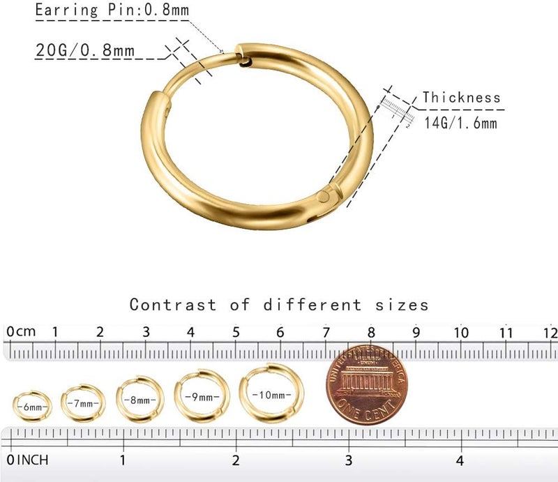 EACHLP Unisex 18K Real Gold Plating Surgical Steel Sleeper Tiny Hoop Earrings,Nose Ring Septum Ring Helix Ring Daith Ring Lip Ring Nipple Ring Snug Ring Rook Ring Body Piercing Jewelry - Image 3